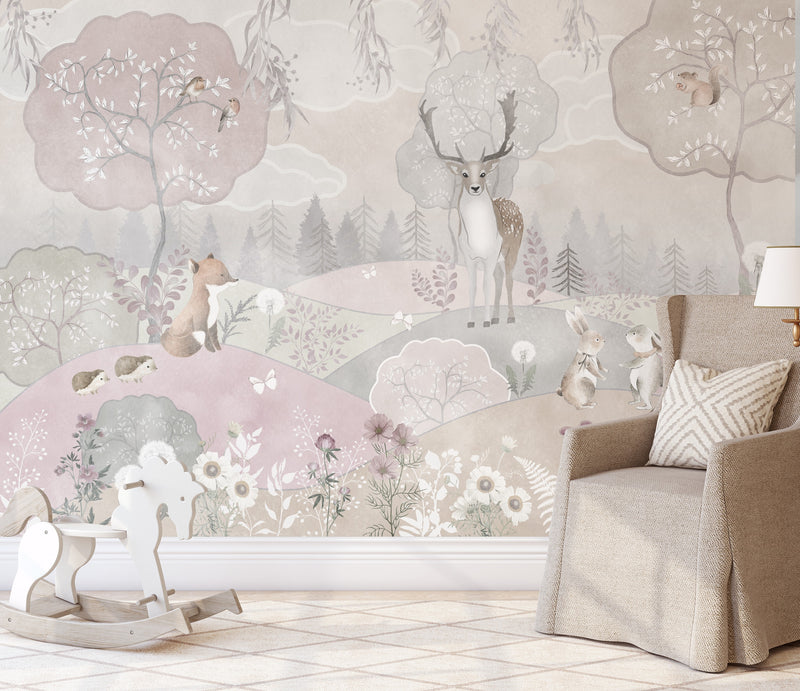 Lush Pink Forest Wall Mural