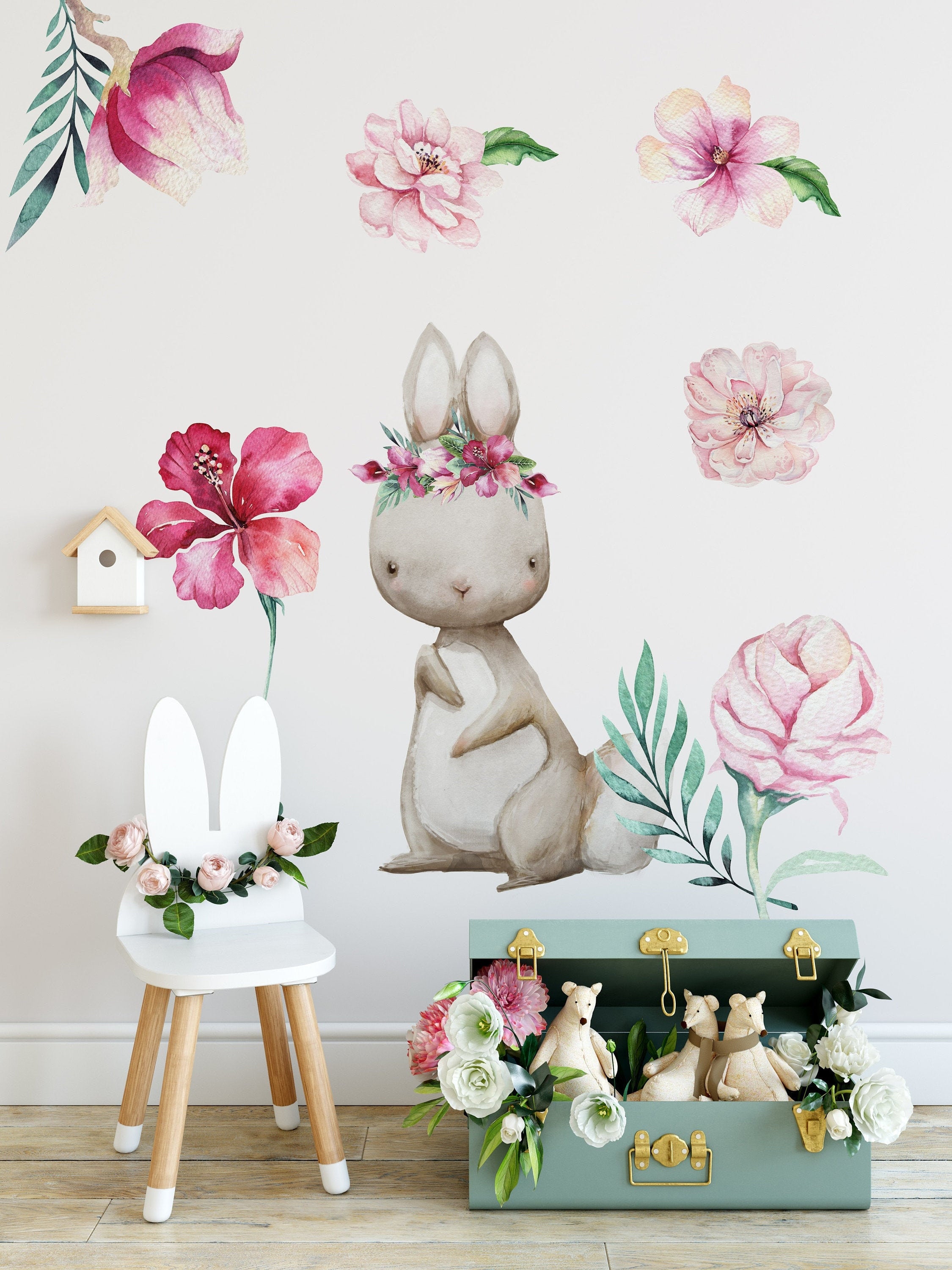 Children's Wall Stickers, Flowers Stickers Girl, Bunny Wall Sticker ...