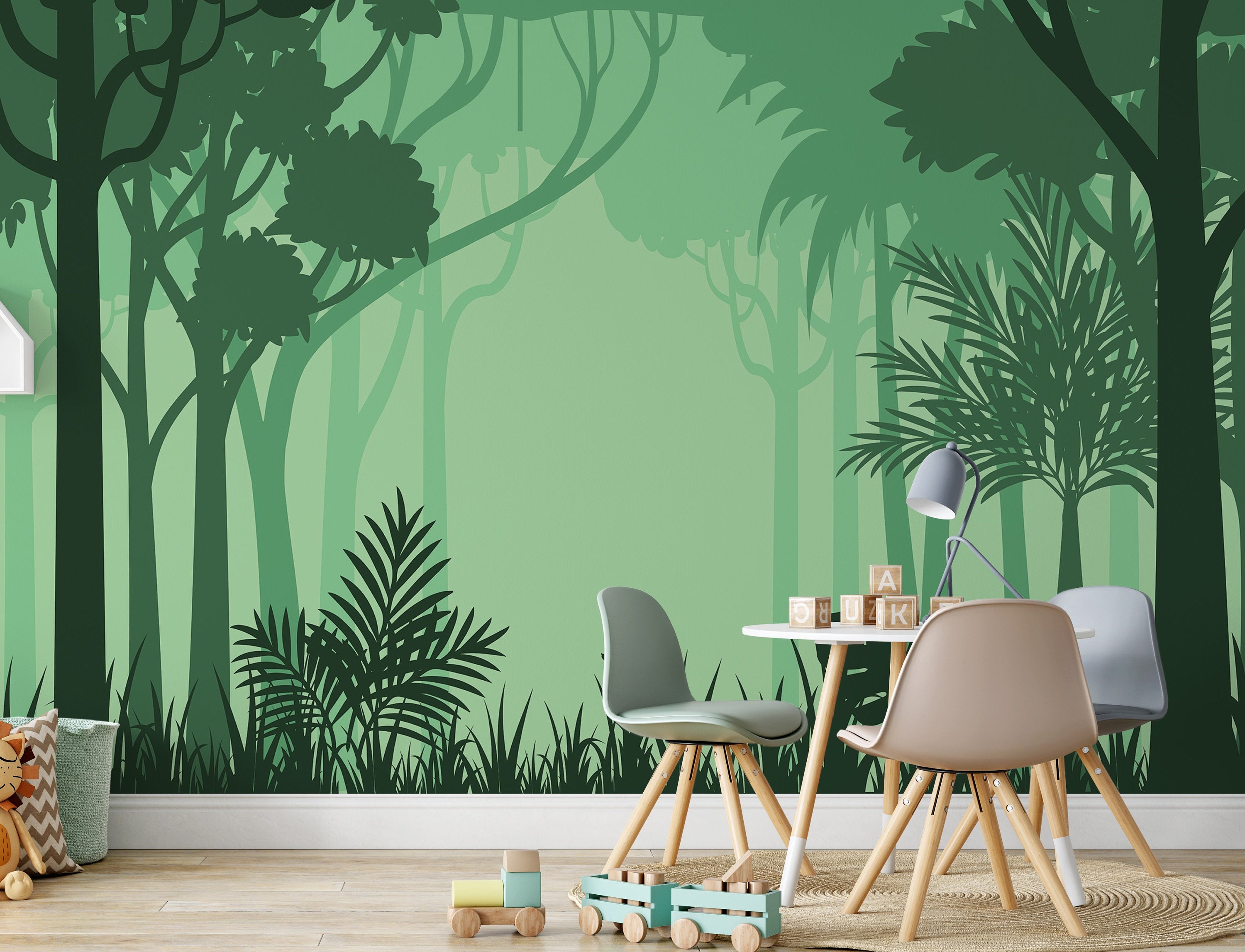 Green Forest Mural Wallpaper, Green Trees Wallpaper – MiMA Interiors