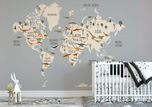 Dinosaur Bedroom Wallpaper, World's Map Wallpaper