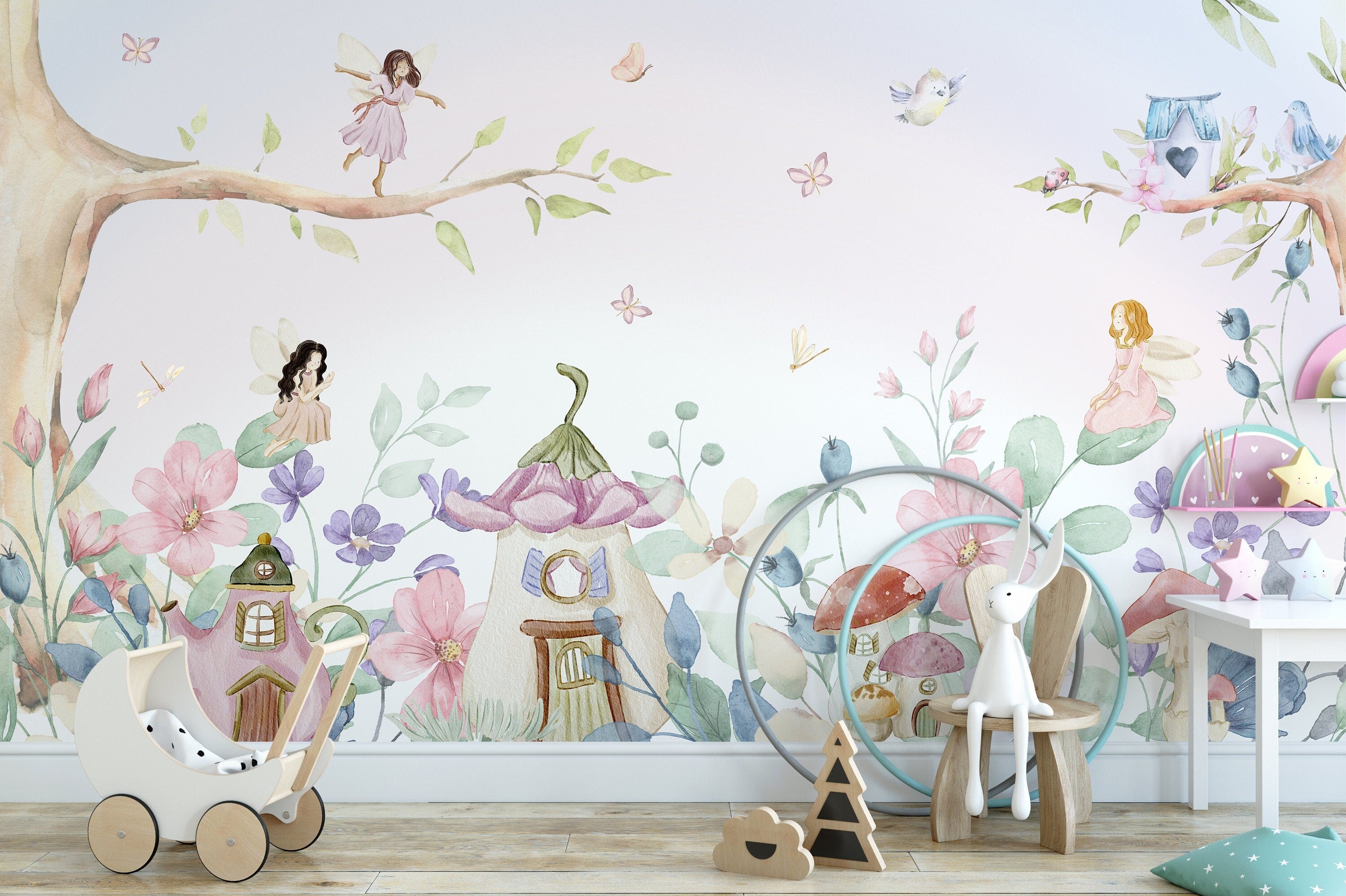 Fairy Wallpaper For Bedrooms Fairy Garden, Tropical Mural Wallpaper