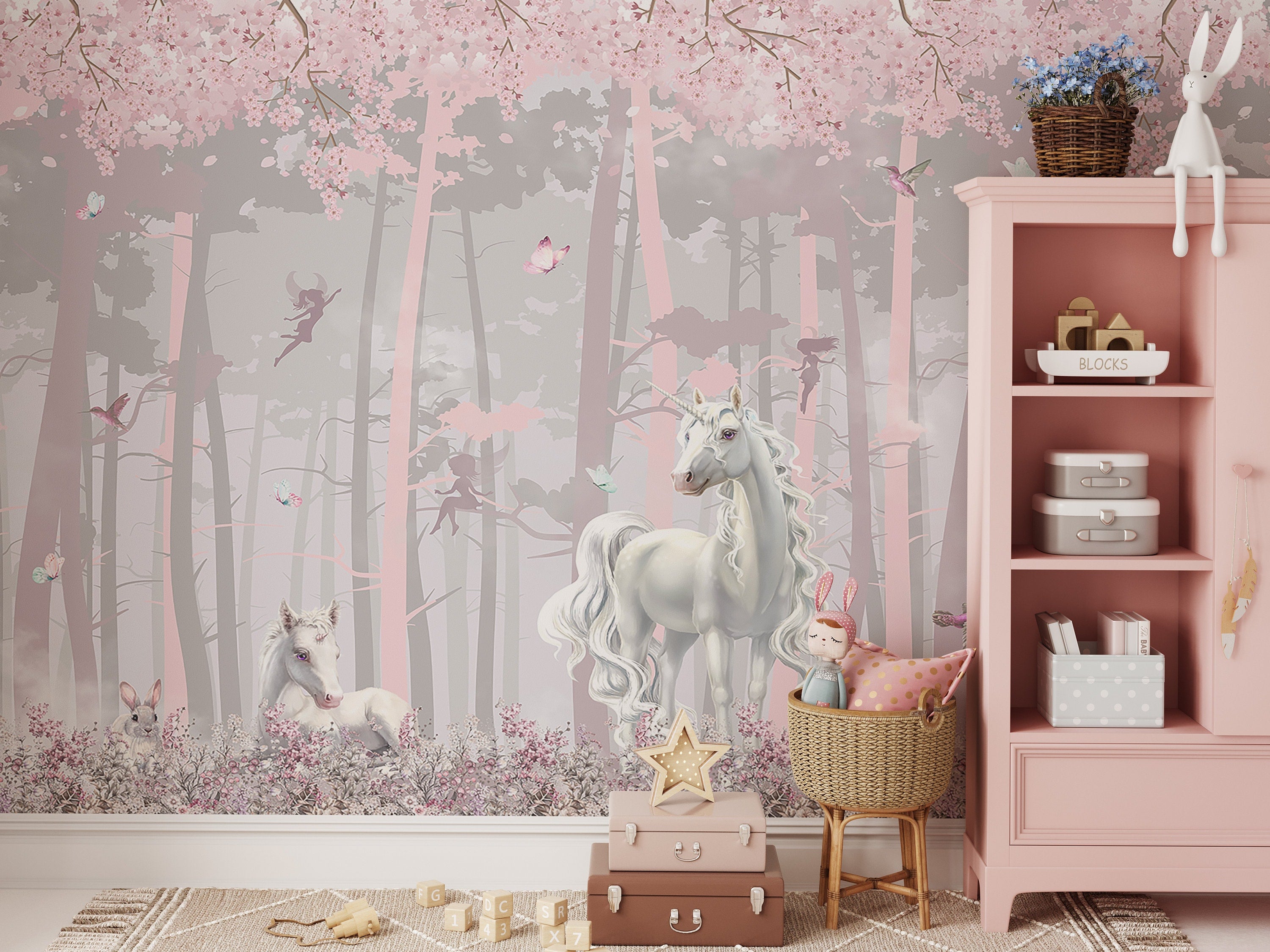 Girl's Unicorn Wallpaper, Magical Forest Mural – MiMA Interiors
