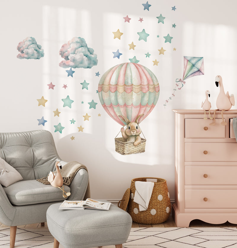 Hot Air Balloons Bunny Fabric Wall Sticker