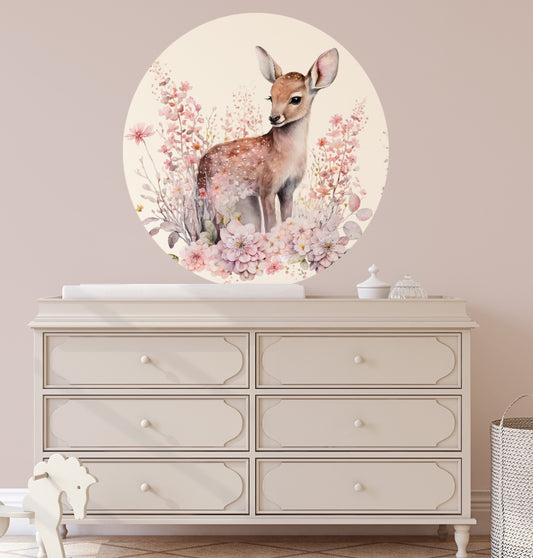 Round Deer and Meadow Wall Sticker
