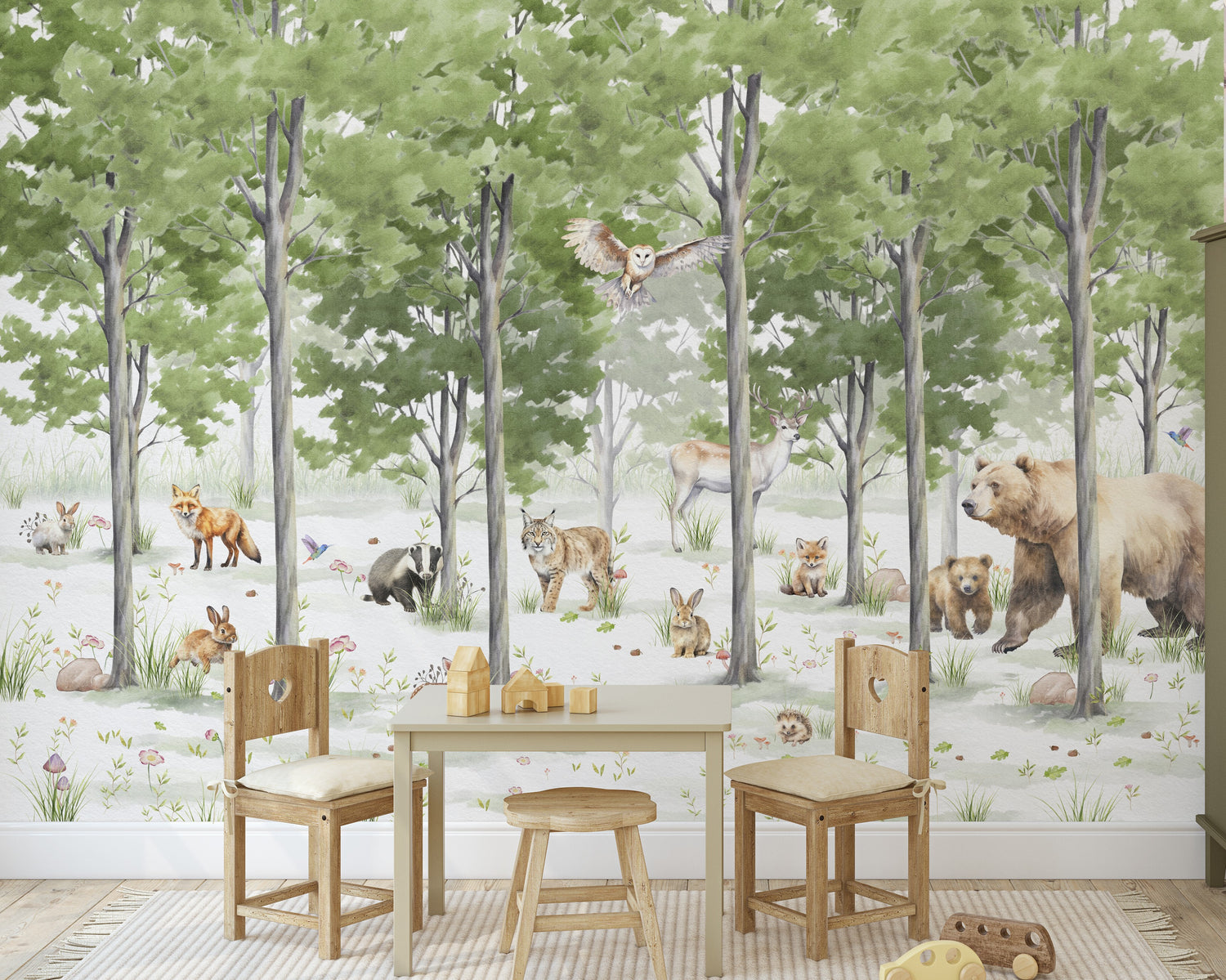 Bears and Lush Green Forest Wall Mural