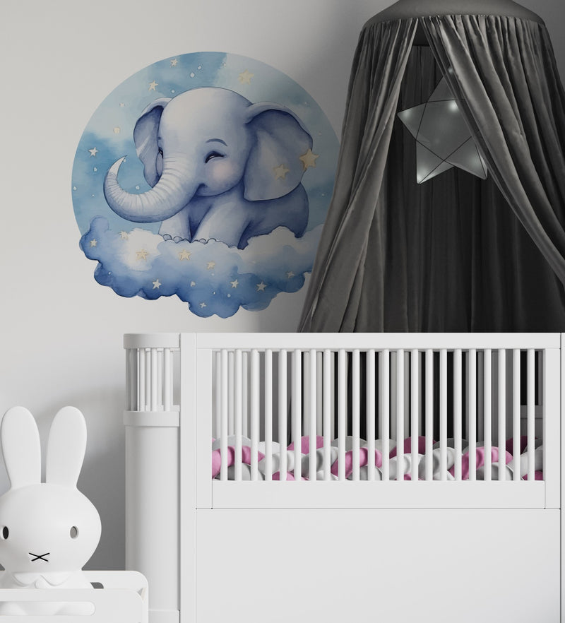 Blue Elephant Round Wall Sticker