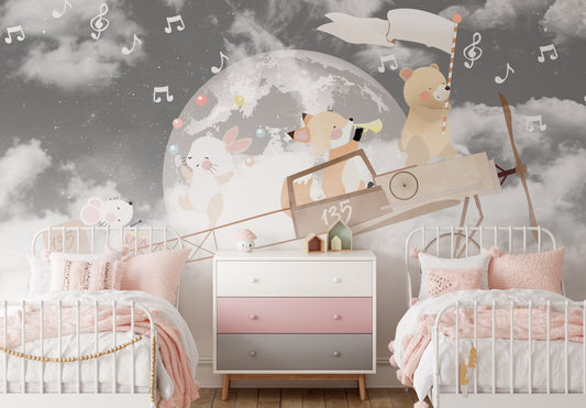 Moon and Animals Wall Mural