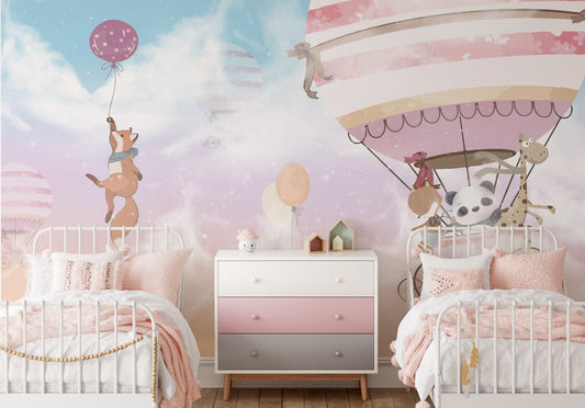 Hot Air Balloons Pink Wall Mural