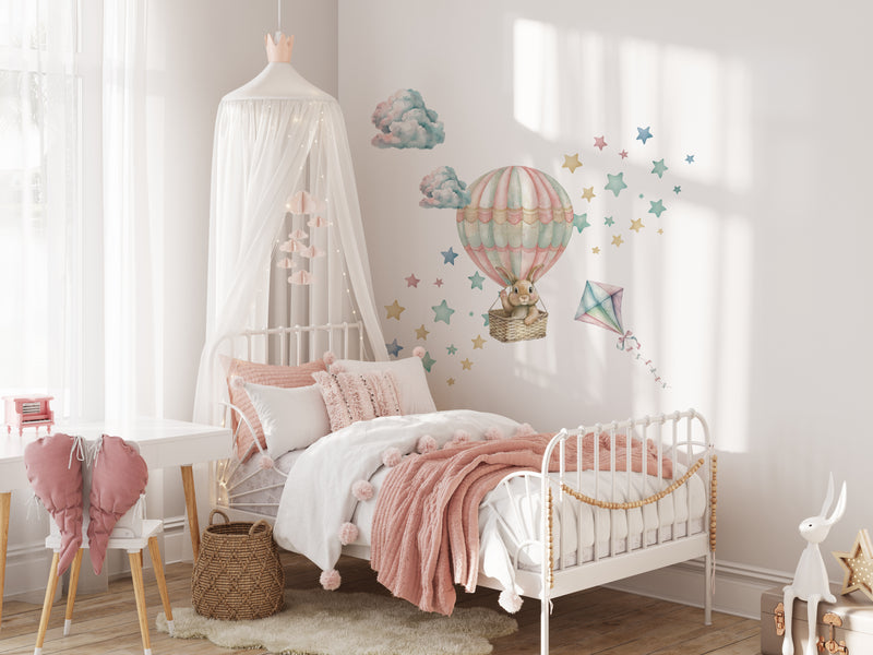 Hot Air Balloons Bunny Fabric Wall Sticker