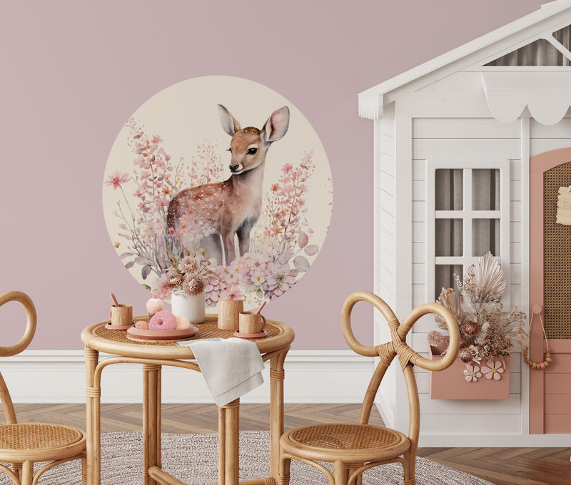 Round Deer and Meadow Wall Sticker