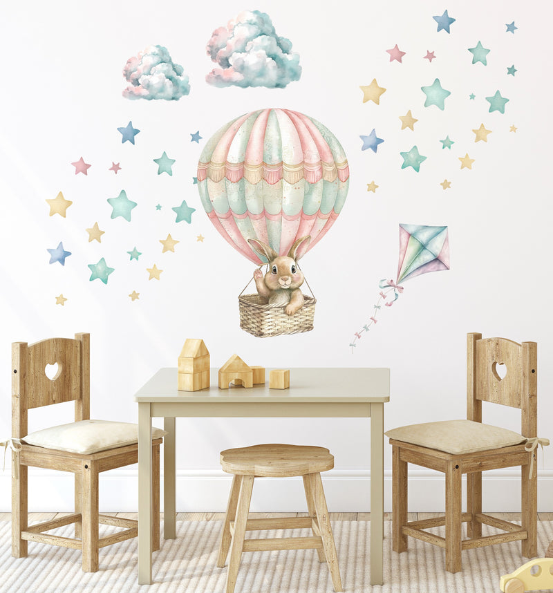 Hot Air Balloons Bunny Fabric Wall Sticker