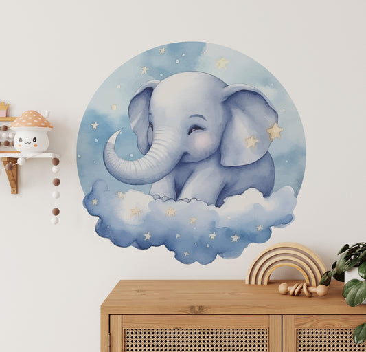 Blue Elephant Round Wall Sticker