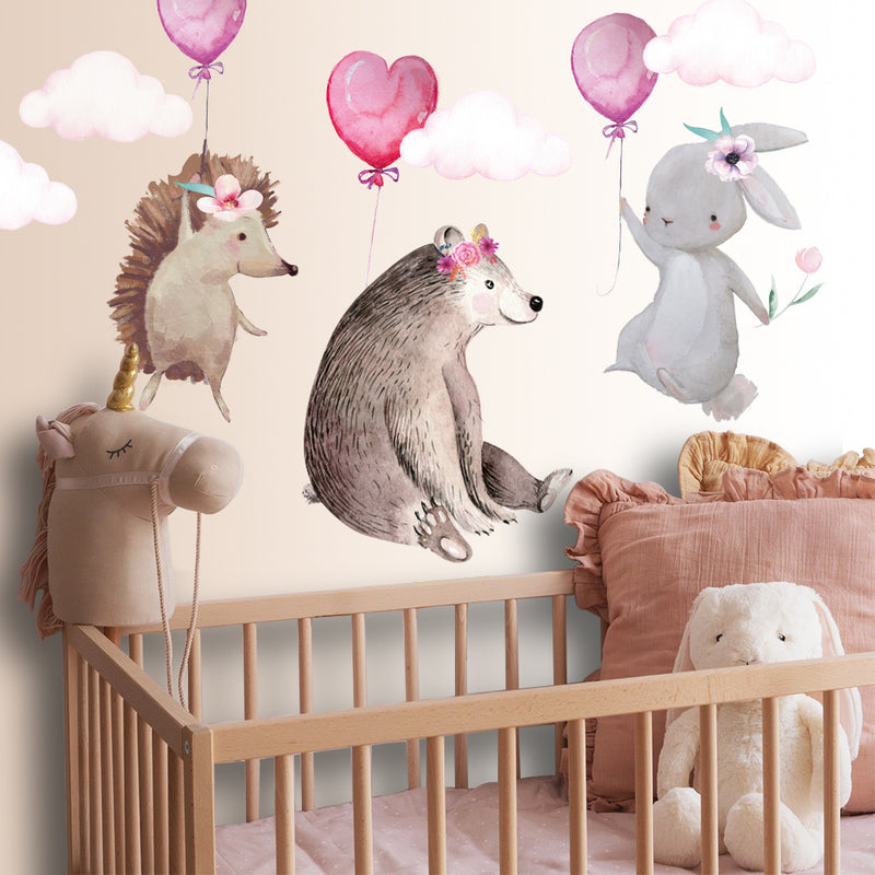 Forest Cute Animals with Pink Balloons