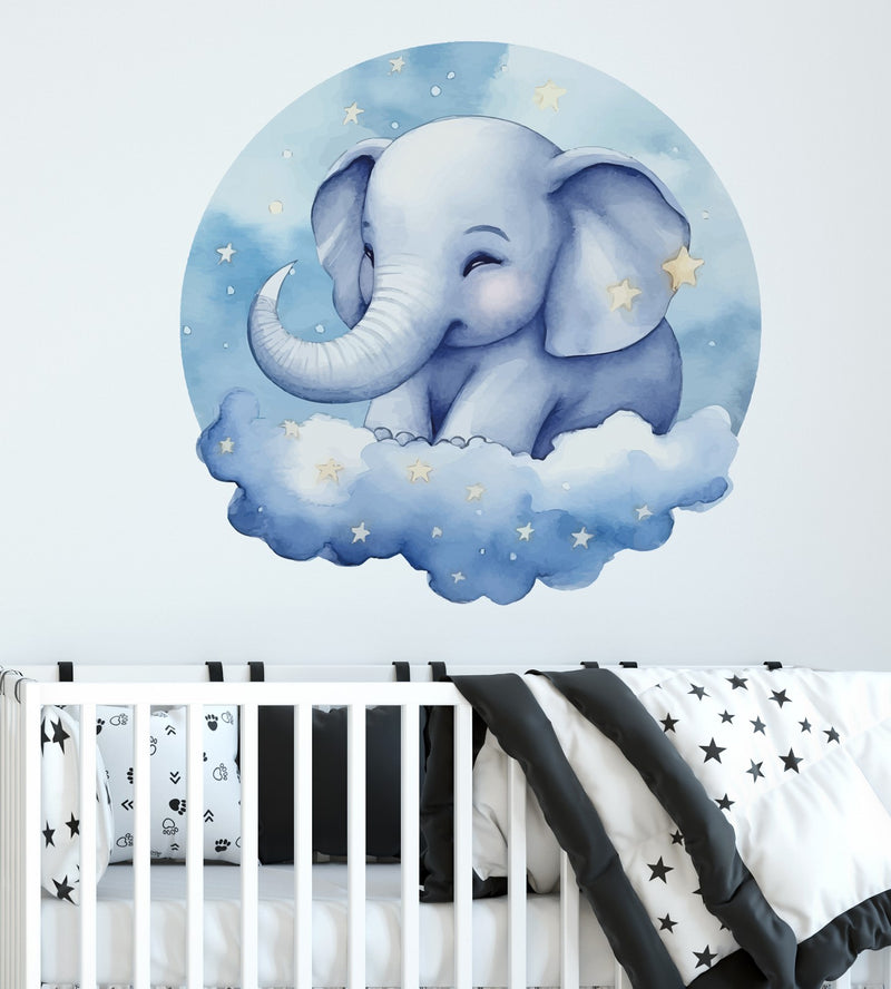 Blue Elephant Round Wall Sticker