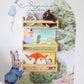 Peter Rabbit themed bookshelf with a personal decal