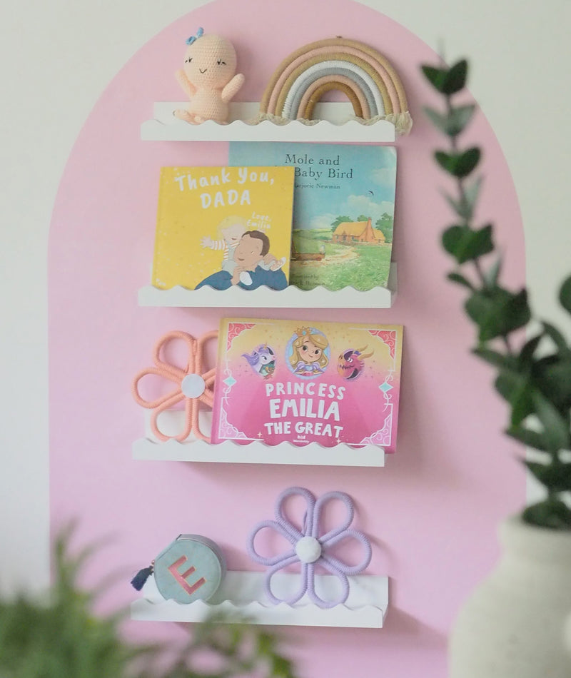 Children bookshelf set with pink background sticker