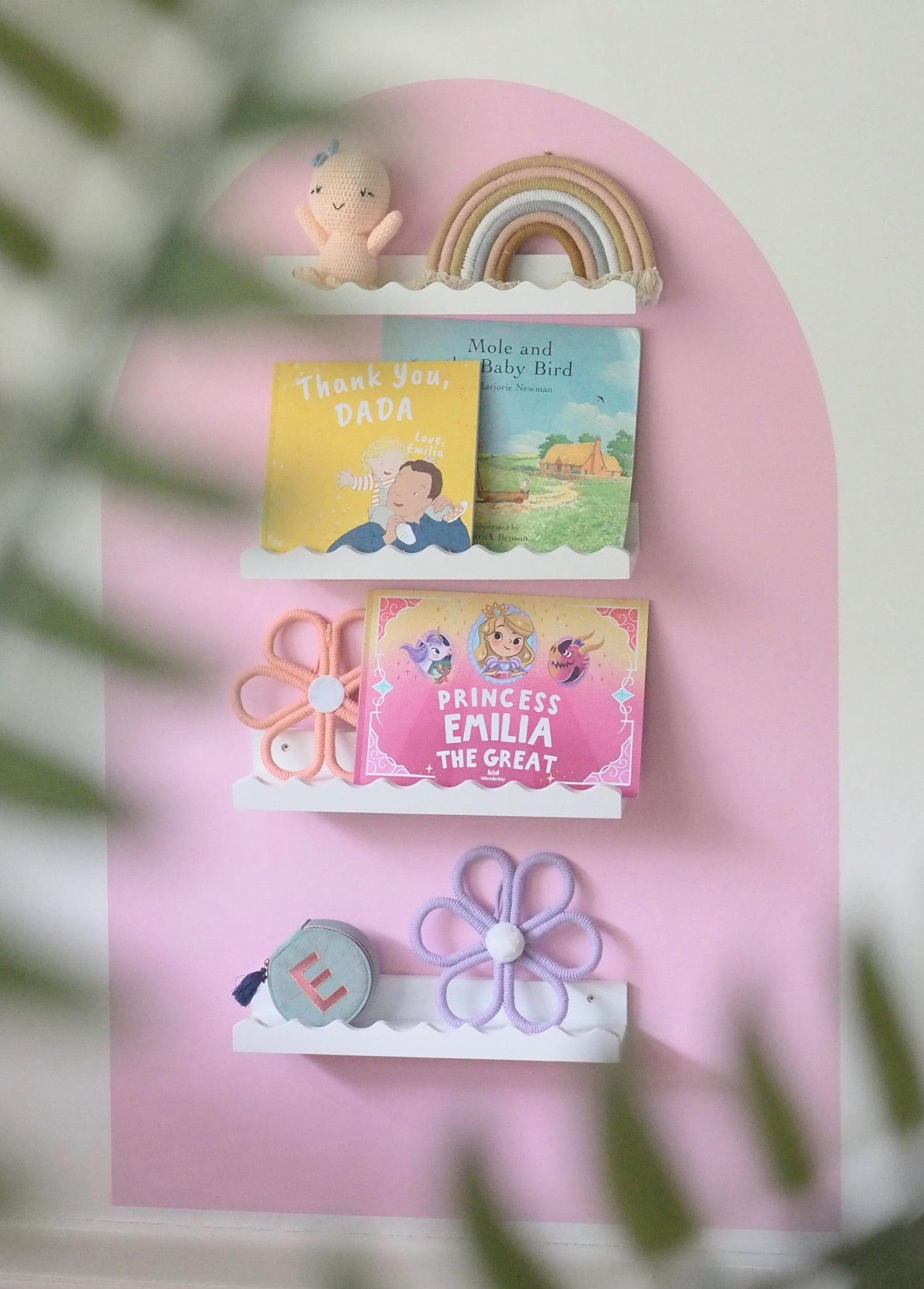 Children bookshelf set with pink background sticker