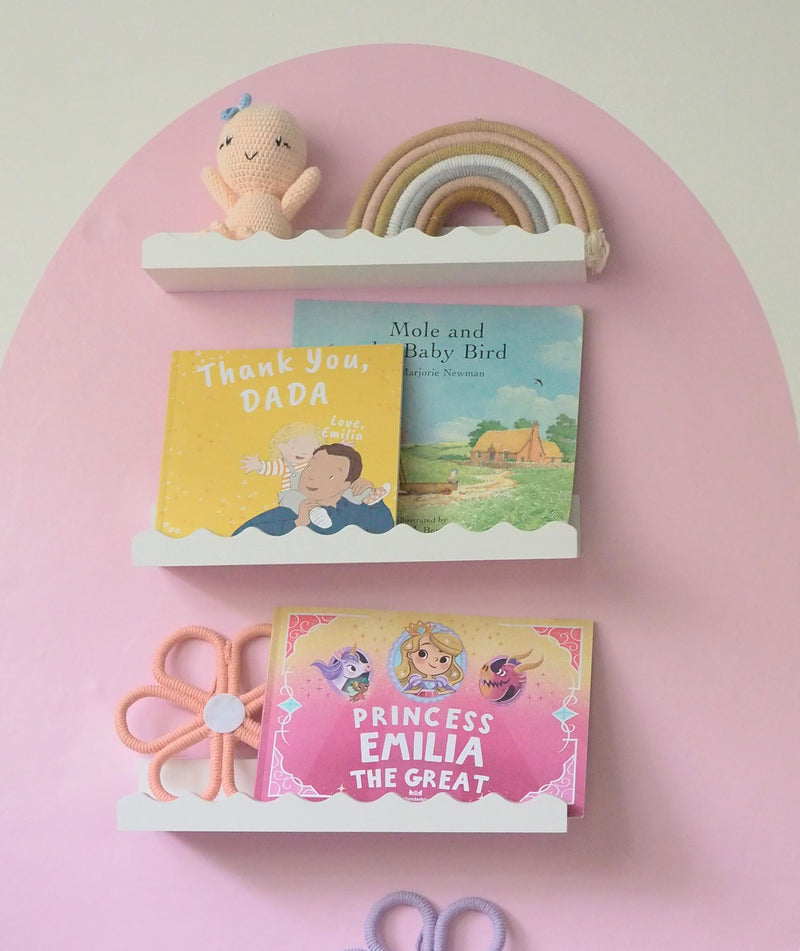 Children bookshelf set with pink background sticker