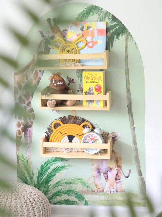 Children bookshelf set with safari background sticker