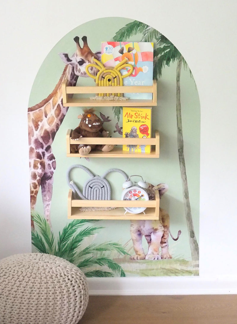 Children bookshelf set with safari background sticker