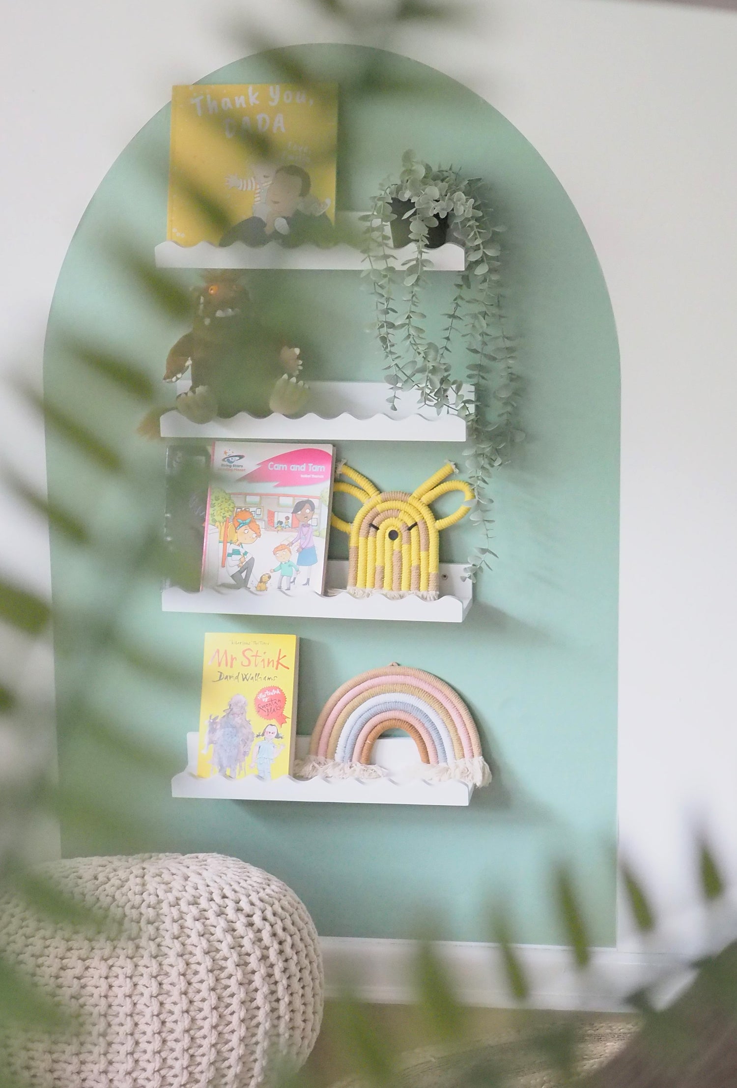 Children bookshelf set with green background sticker