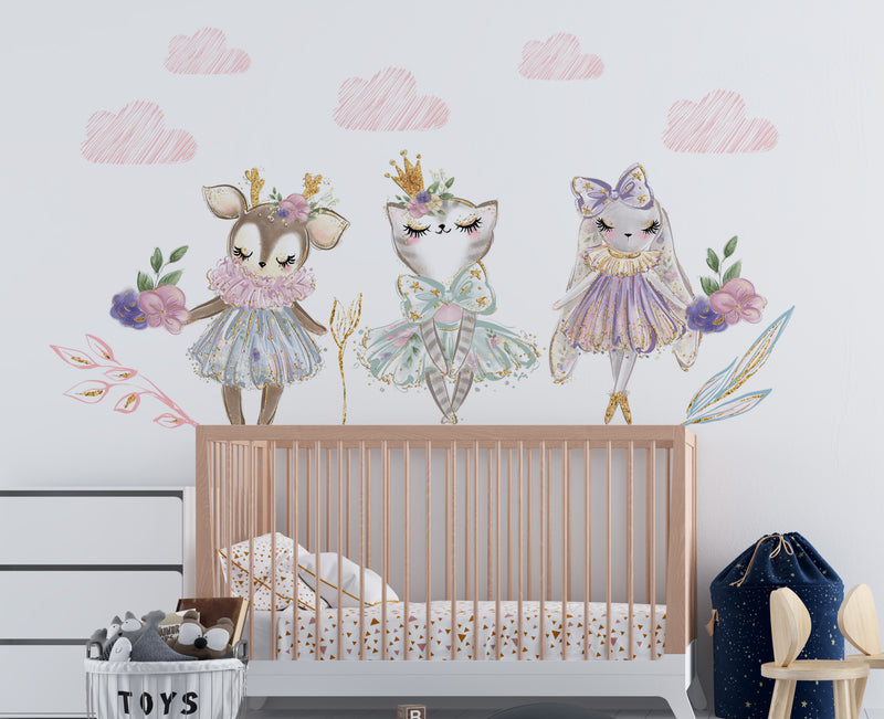 Three Animal Princess Wall Stickers