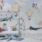 Hot Air Balloon Wallpaper, Clouds and Planes Mural