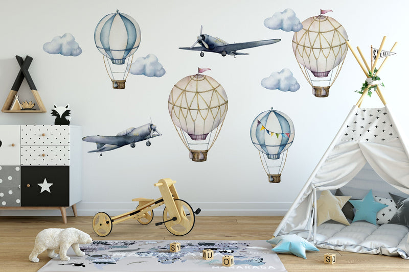 Retro Hot Air Balloon Wall Stickers