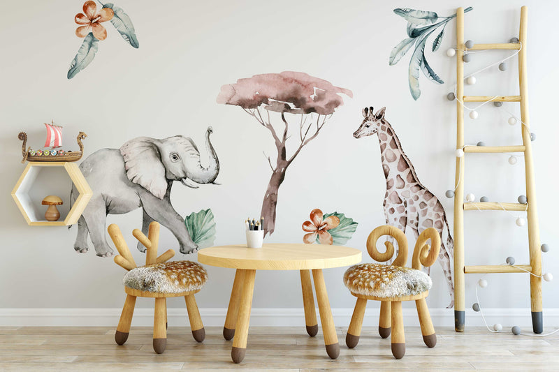 Elephant & Giraffe Children Wall Stickers