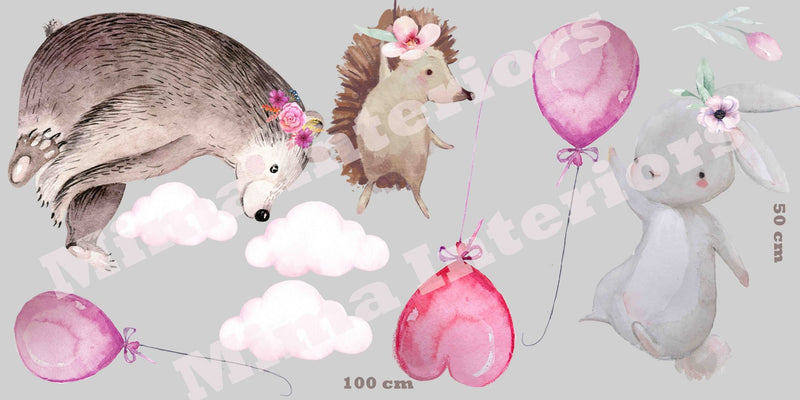 Forest Cute Animals with Pink Balloons