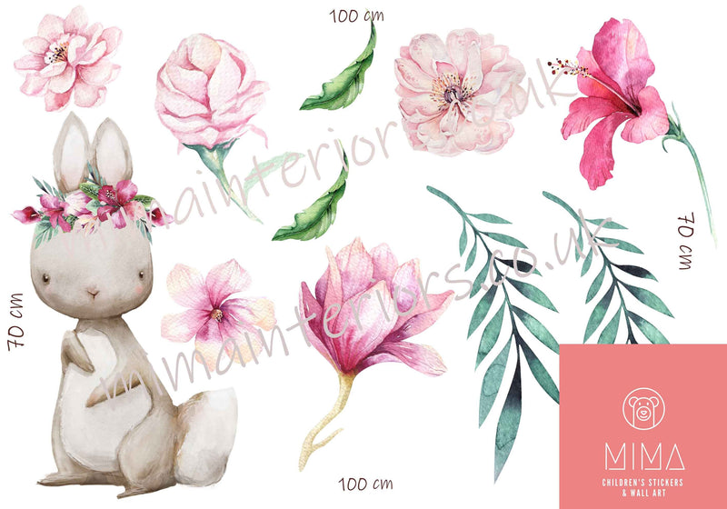 Children's Wall Stickers, Flowers Stickers Girl, Bunny Wall Sticker