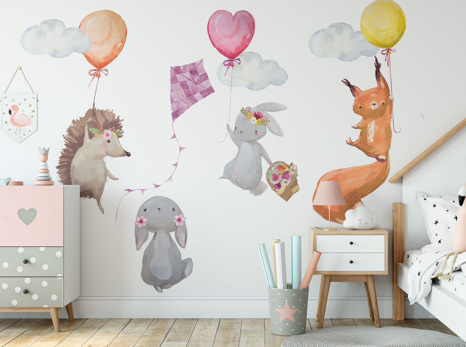 Cute Flying Animals and Balloons Wall Stickers
