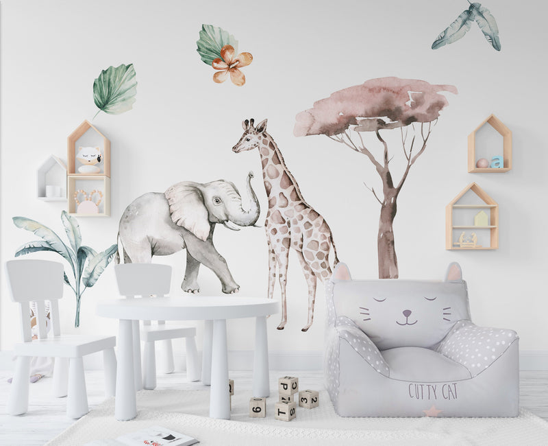 Elephant & Giraffe Children Wall Stickers