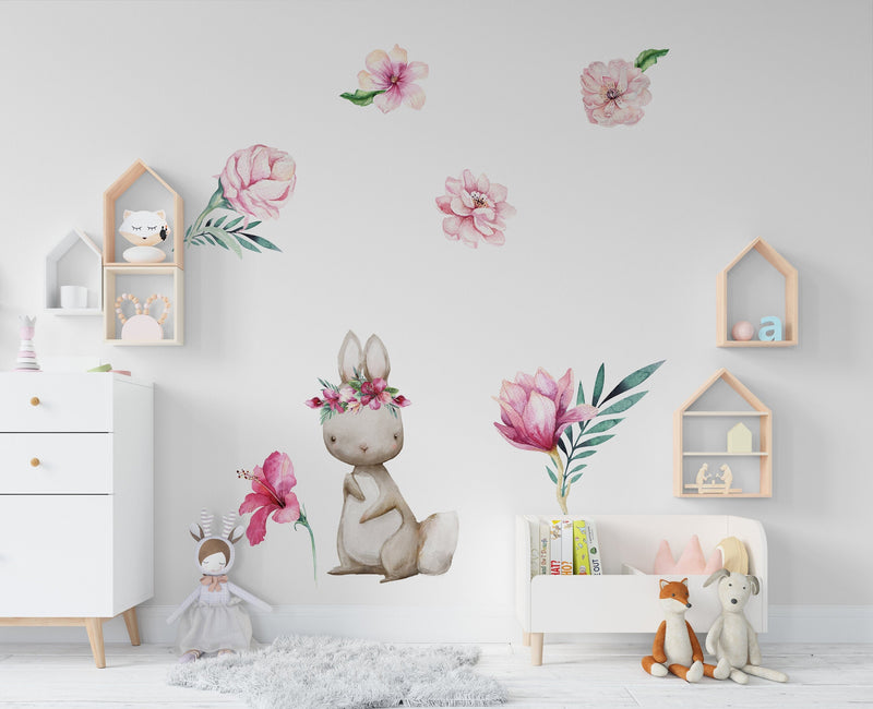 Children's Wall Stickers, Flowers Stickers Girl, Bunny Wall Sticker