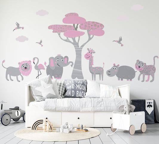 Children Wall Stickers, Safari Decal, Nursery Decor, Yellow & Grey Nursery Decor