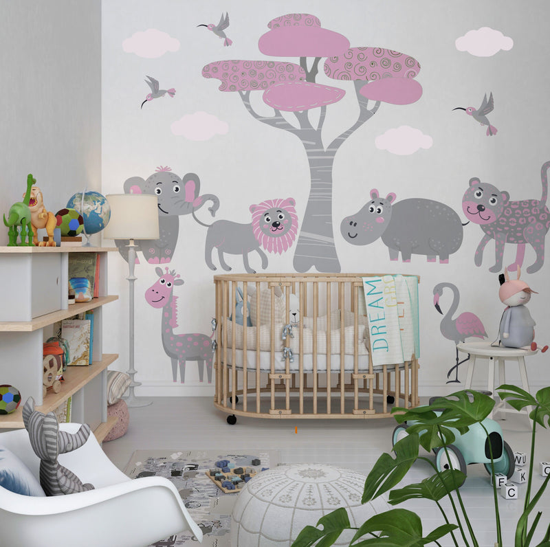 Children Wall Stickers, Safari Decal, Nursery Decor, Yellow & Grey Nursery Decor