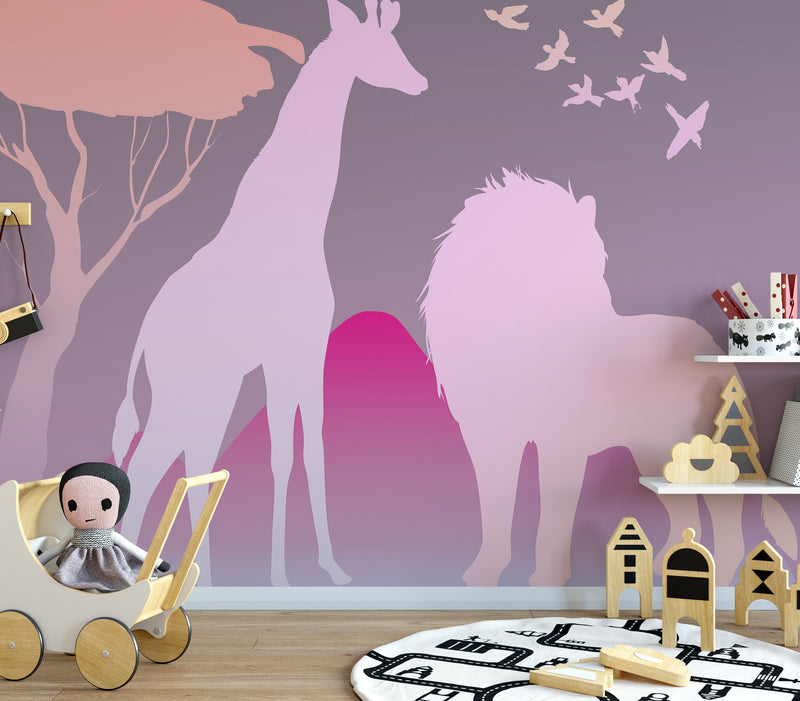 Pink Safari Shadows Wall Mural