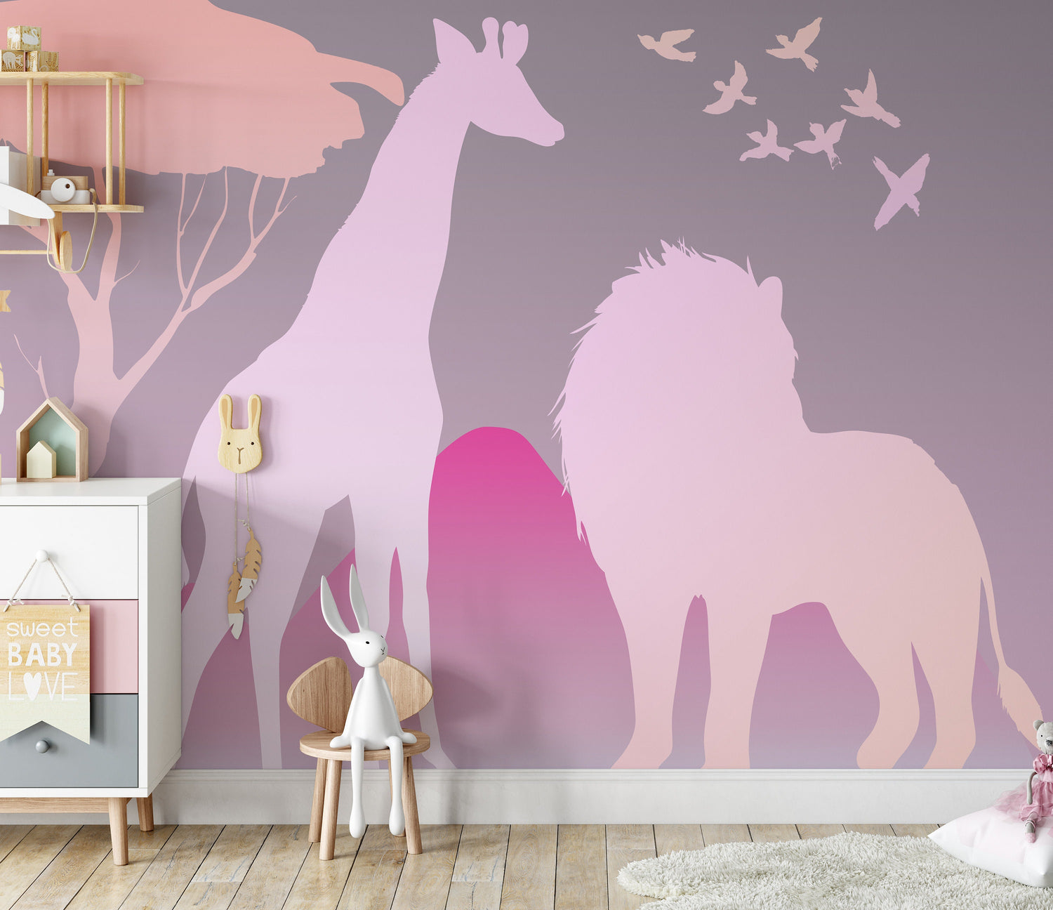 Pink Safari Shadows Wall Mural