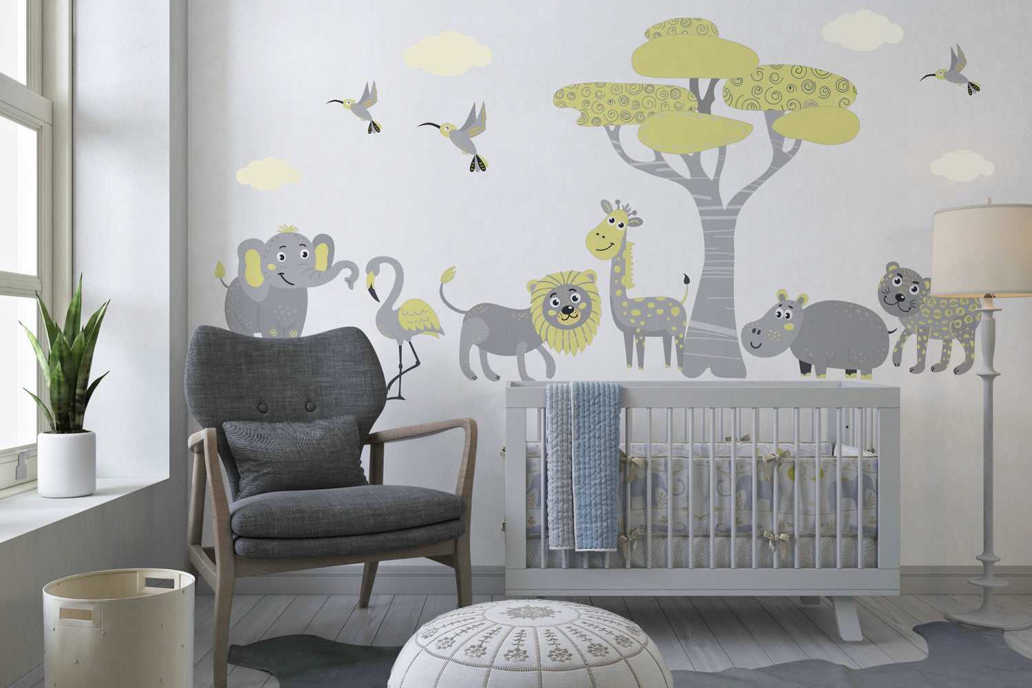Children Wall Stickers, Safari Decal, Nursery Decor, Yellow & Grey Nursery Decor