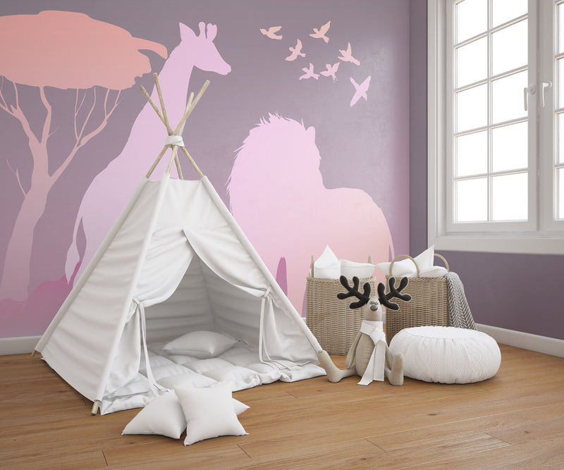 Pink Safari Shadows Wall Mural