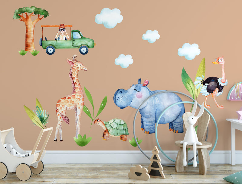 Safari Animals Wall Stickers, safari children kids decor, wall sticker, animal cute jungle stickers for walls, boys nursery decor