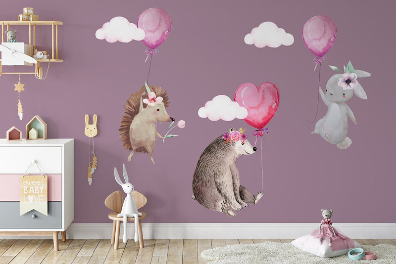 Forest Cute Animals with Pink Balloons