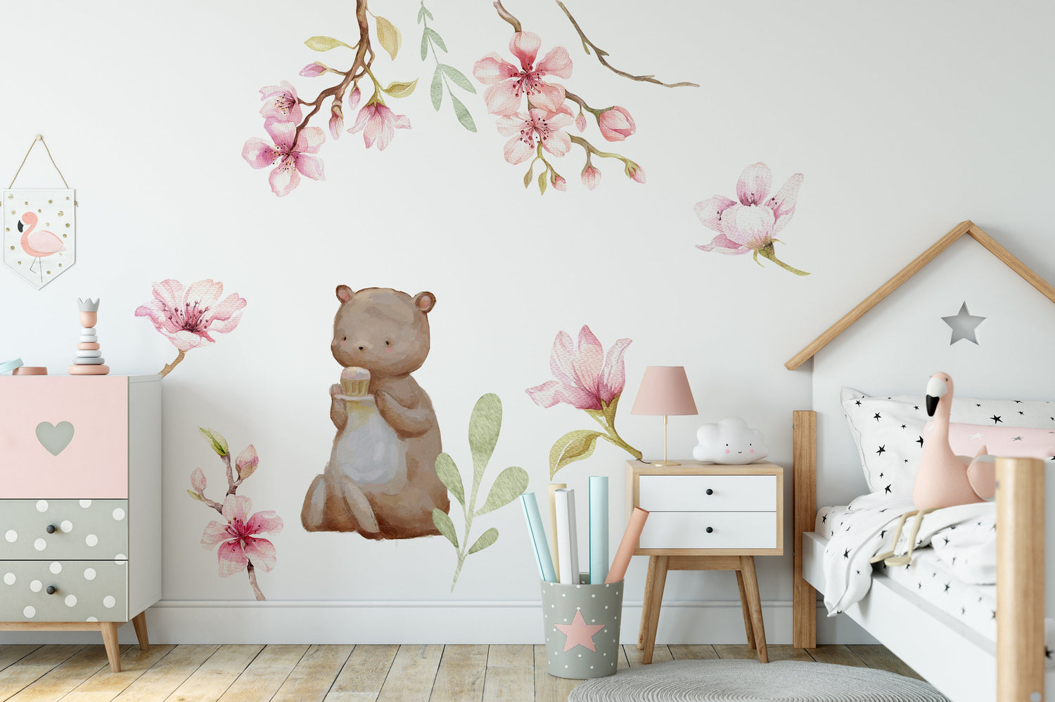 Bear and Flowers Wall Stickers