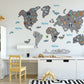 Grey World Map Wall Stickers, Map Decals, Children’s wall stickers, Grey World Map, Modern Kids Bedroom Decor, Peel and Stick