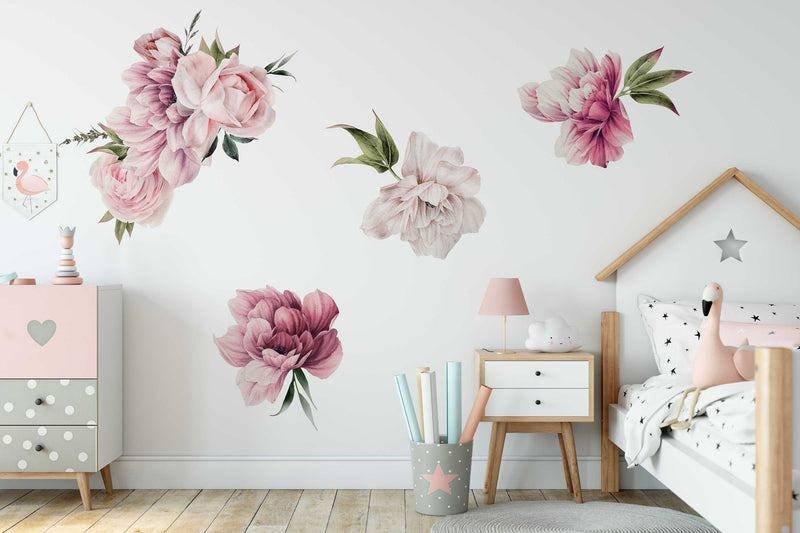 Flower Wall Stickers, Peony Flowers Nursery Wall Stickers