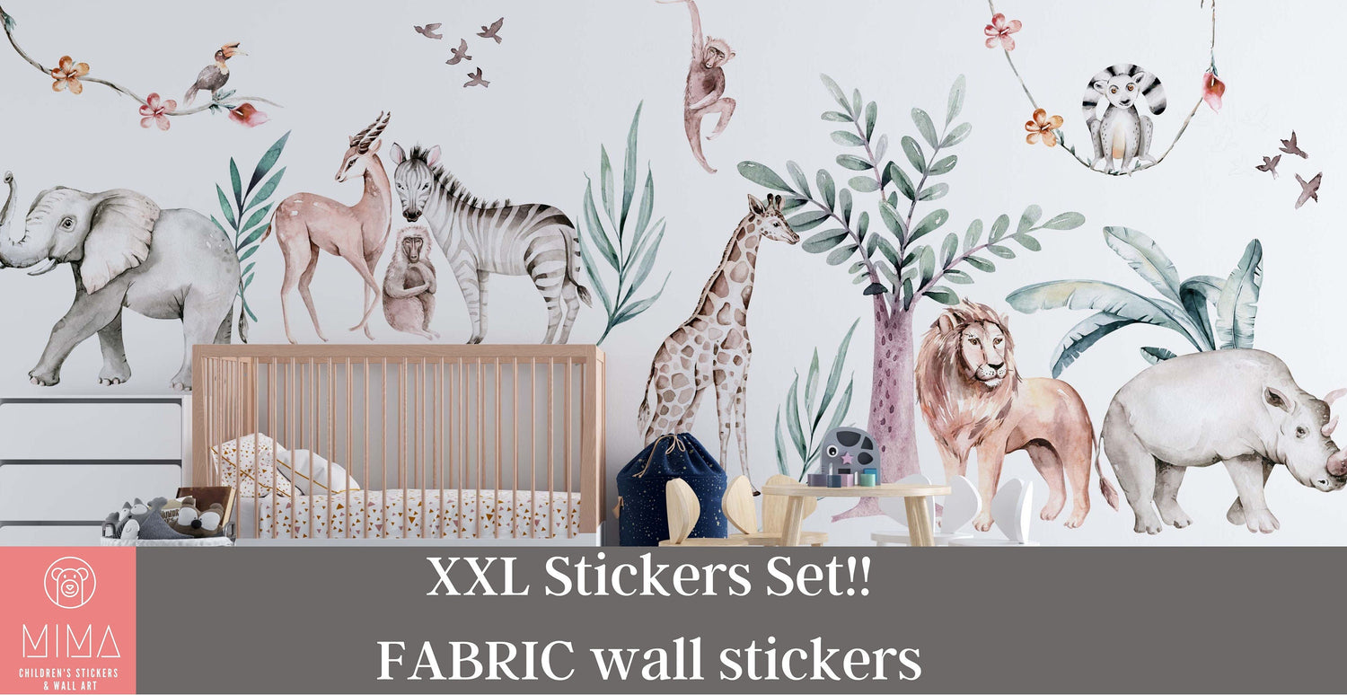 Extra Large Safari Wall Stickers, XL Decals, Lion Wall Sticker, Tiger Wall Stickers, Africa Wall Decals, Zebra Meerkat, Children’s Wallpaper