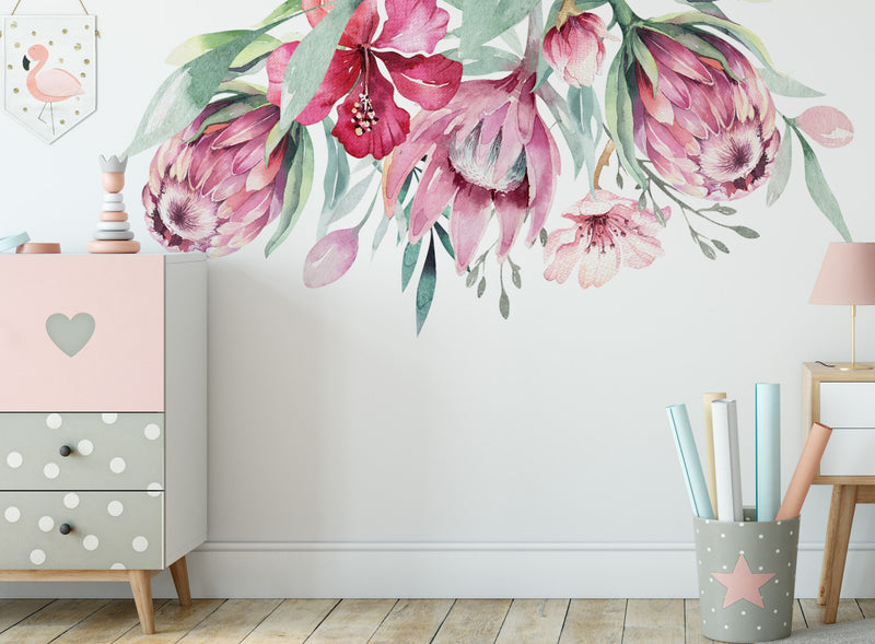 Pink Tropical Flowers Wall Stickers