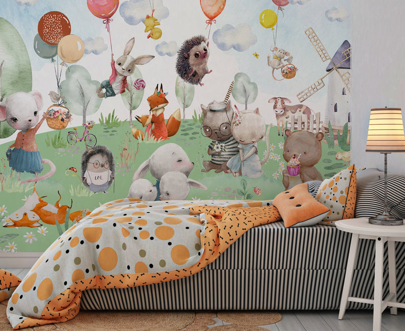 Animals Mural Wallpaper, Nursery Wallpaper, Nursery Farm Animals Wallpaper