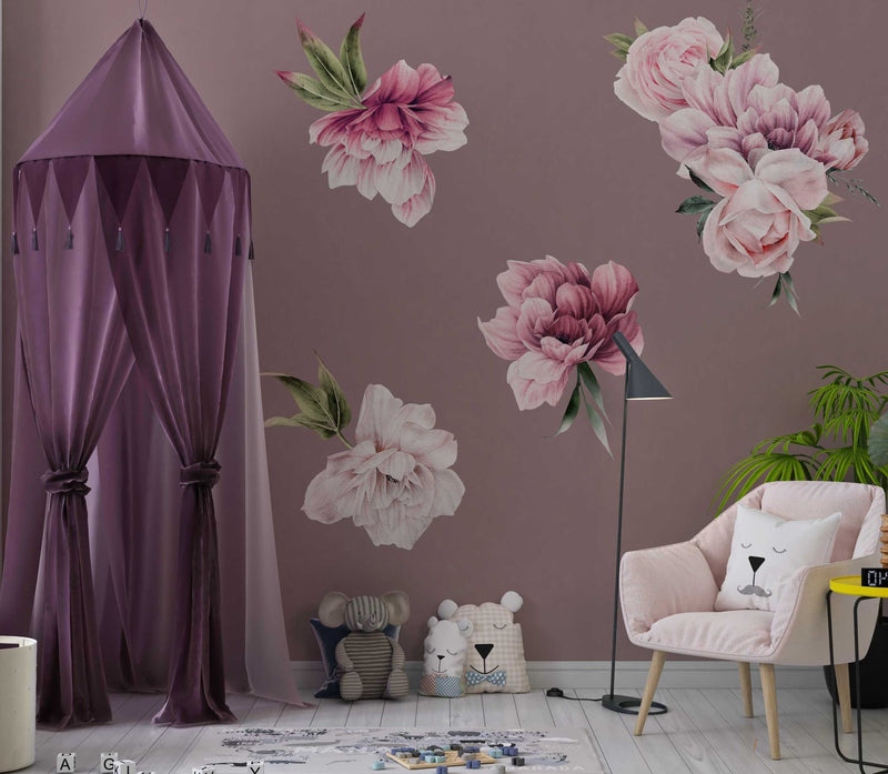 Flower Wall Stickers, Peony Flowers Nursery Wall Stickers