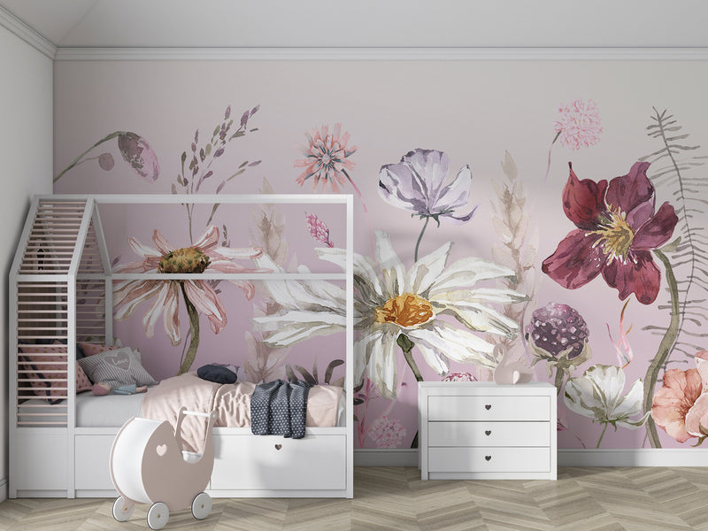 Flowers Wall Mural, Meadow Flowers Mural